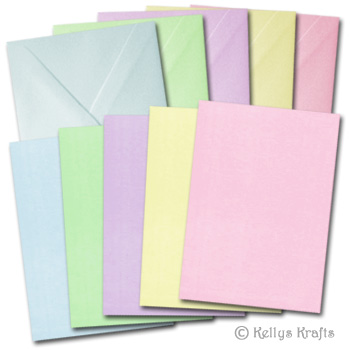 (image for) Set of 5 Pastel Coloured A6 Card Blanks + Envelopes