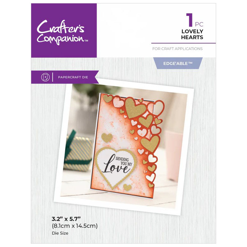 (image for) Crafters Companion Cutting Die, Corner Edge'ables - Lovely Hearts