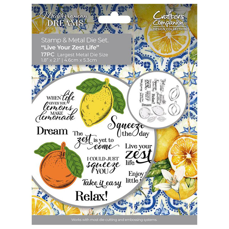(image for) Crafters Companion Die & Stamp Set, Mediterranean Dreams - Live Your Zest Life