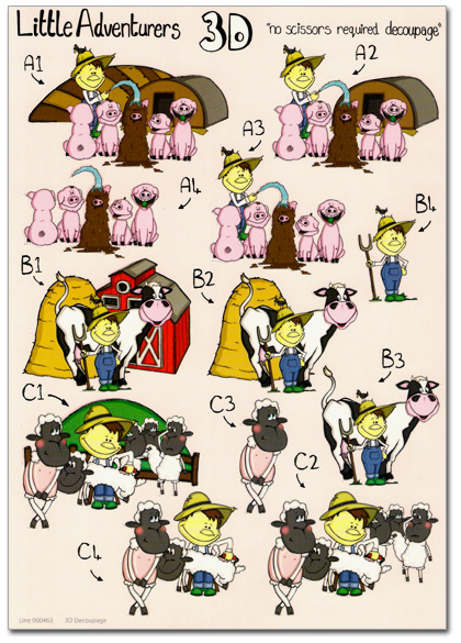 (image for) Die Cut 3D Decoupage A4 Sheet - Farmers, Pigs, Cows, Sheep (463)
