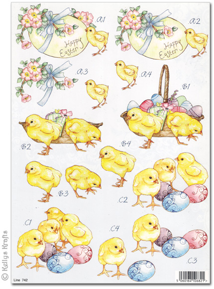 (image for) Die Cut 3D Decoupage A4 Sheet - Easter Chicks (742)