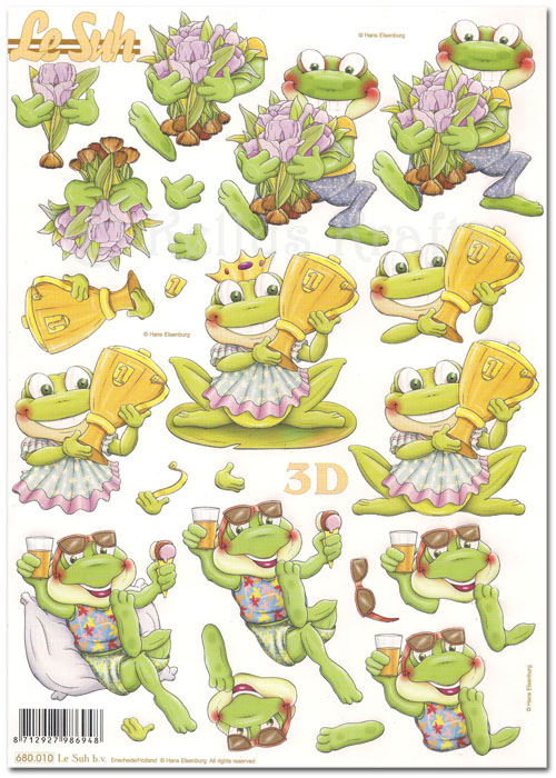 (image for) Die Cut 3D Decoupage A4 Sheet - Frogs (680010)