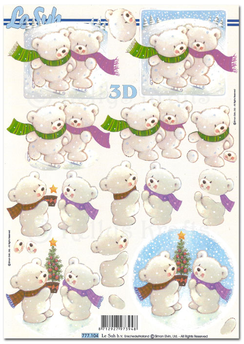 (image for) 3D Decoupage A4 Sheet - Christmas Teddy Bears (777104)