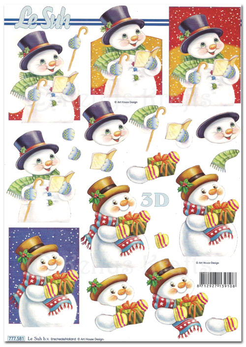 (image for) 3D Decoupage A4 Sheet - Christmas Snowmen (777581)