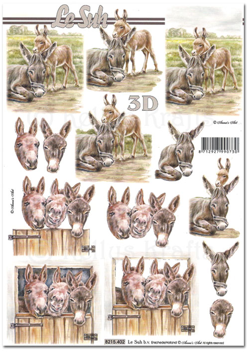 (image for) 3D Decoupage A4 Sheet - Donkeys (8215402)