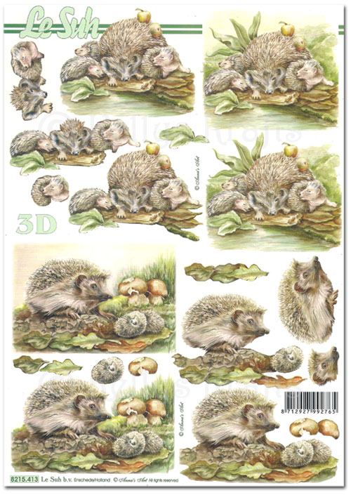 (image for) 3D Decoupage A4 Sheet - Hedgehogs (8215413)