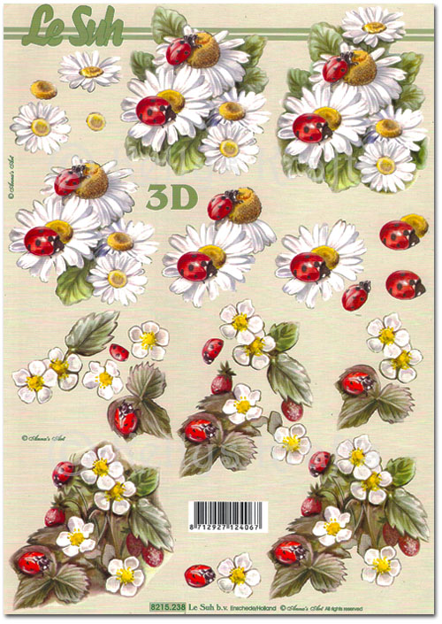 (image for) 3D Decoupage A4 Sheet - Ladybirds on Flowers (8215238)