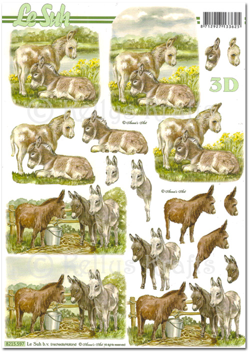 (image for) 3D Decoupage A4 Sheet - Donkeys (8215597)