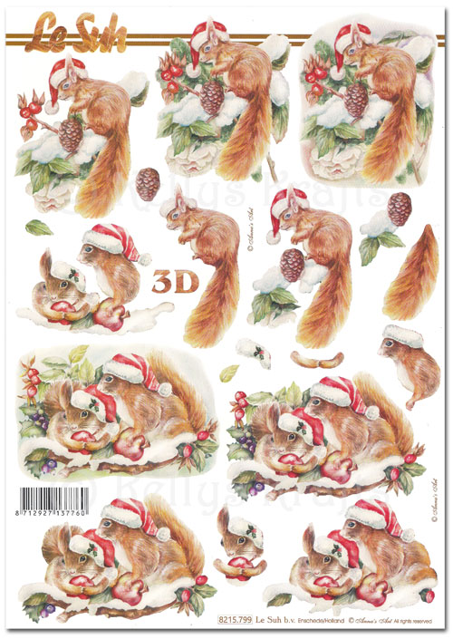 (image for) 3D Decoupage A4 Sheet - Christmas Squirrels (8215799)