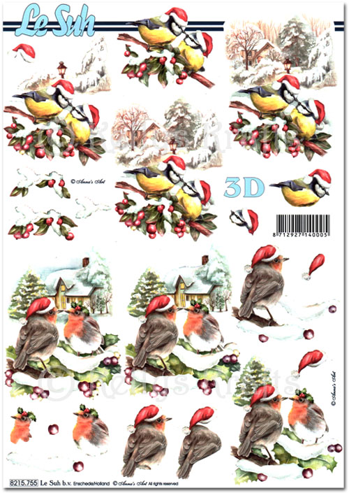 (image for) 3D Decoupage A4 Sheet - Christmas Birds & Robins (8215755)