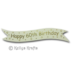 (image for) Die Cut Banner - Happy 60th Birthday, Gold on Cream (1 Piece)