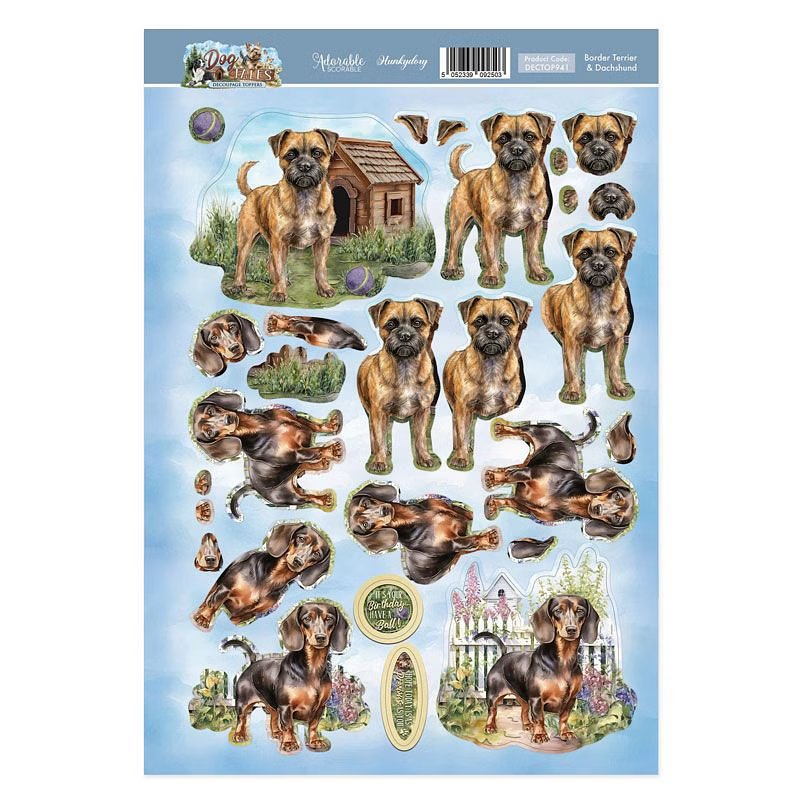 (image for) Die Cut 3D Decoupage A4 Sheet - Dog Tales, Border Terrier & Dachshund
