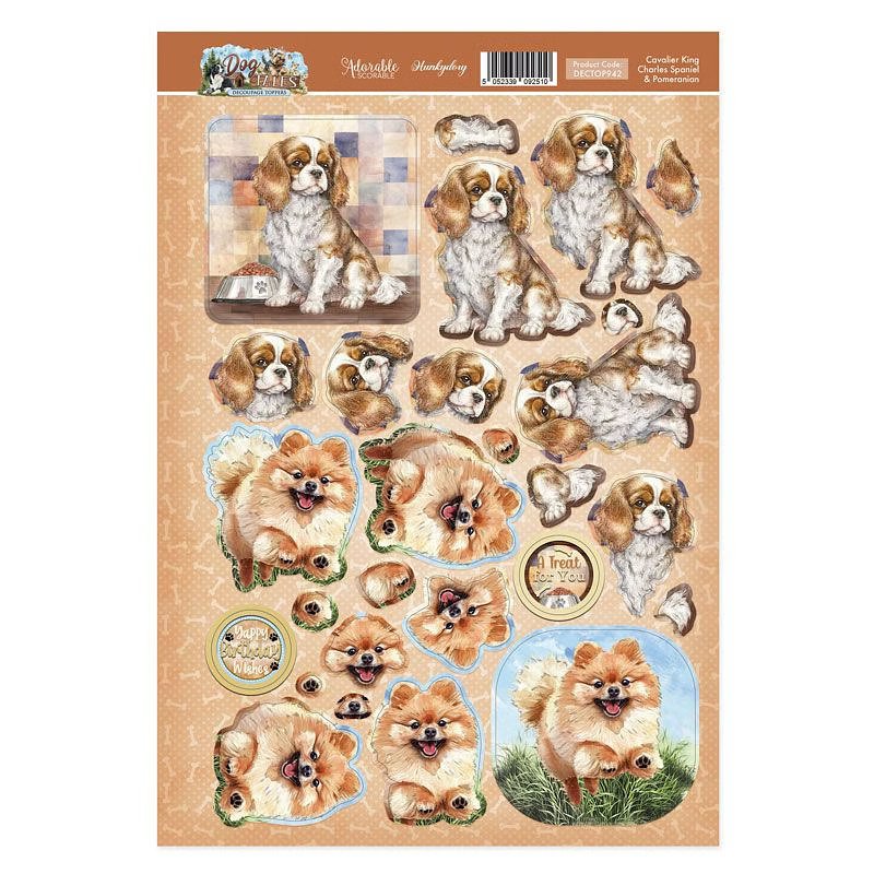 (image for) Die Cut 3D Decoupage A4 Sheet - Dog Tales, Cavalier King Charles Spaniel & Pomeranian