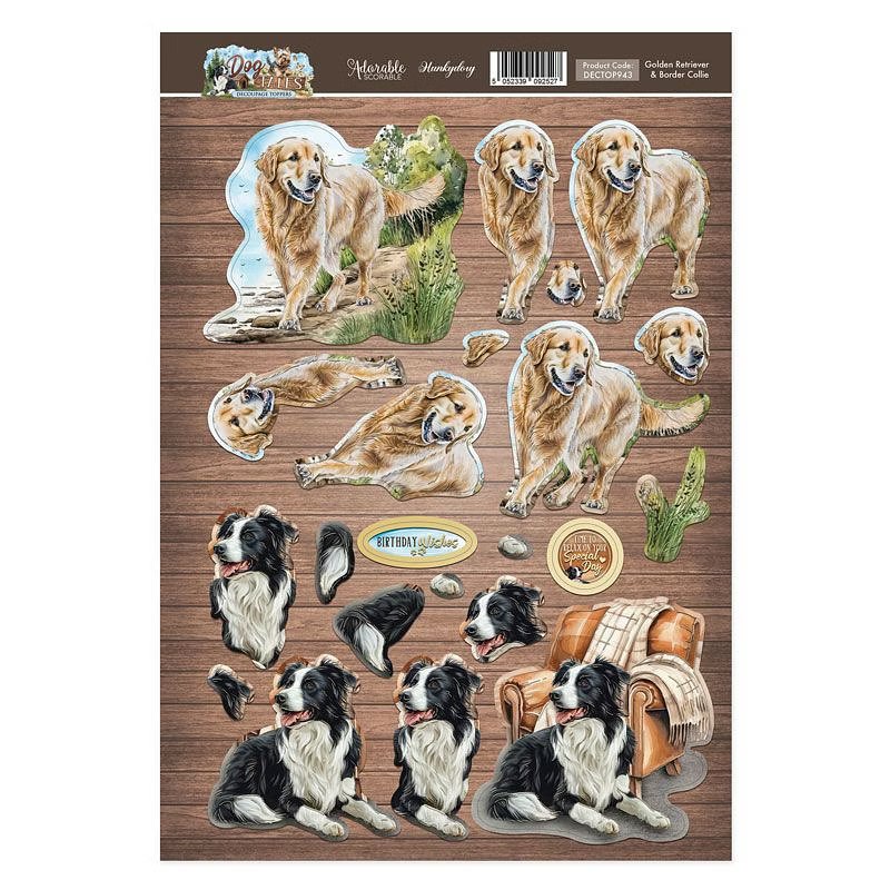 (image for) Die Cut 3D Decoupage A4 Sheet - Dog Tales, Golden Retriever & Border Collie