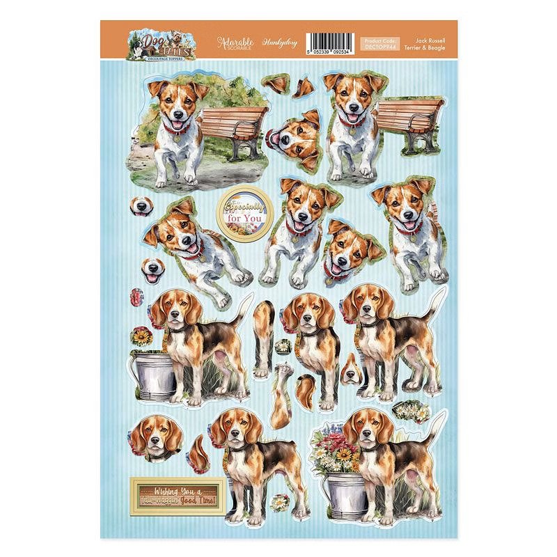 (image for) Die Cut 3D Decoupage A4 Sheet - Dog Tales, Jack Russell Terrier & Beagle