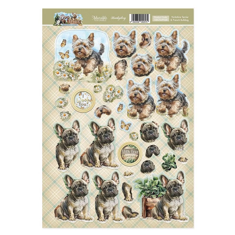 (image for) Die Cut 3D Decoupage A4 Sheet - Dog Tales, Yorkshire Terrier & French Bulldog