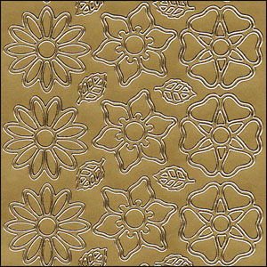 (image for) Flower/Daisy Heads & Leaves, Gold Peel Off Stickers (1 sheet)