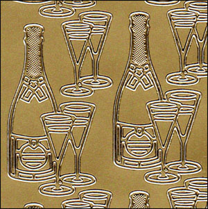 (image for) Champagne Bottles + Flutes, Gold Peel Off Stickers (1 sheet)