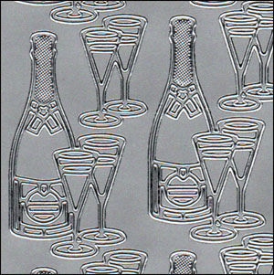 (image for) Champagne Bottles + Flutes, Silver Peel Off Stickers (1 sheet)